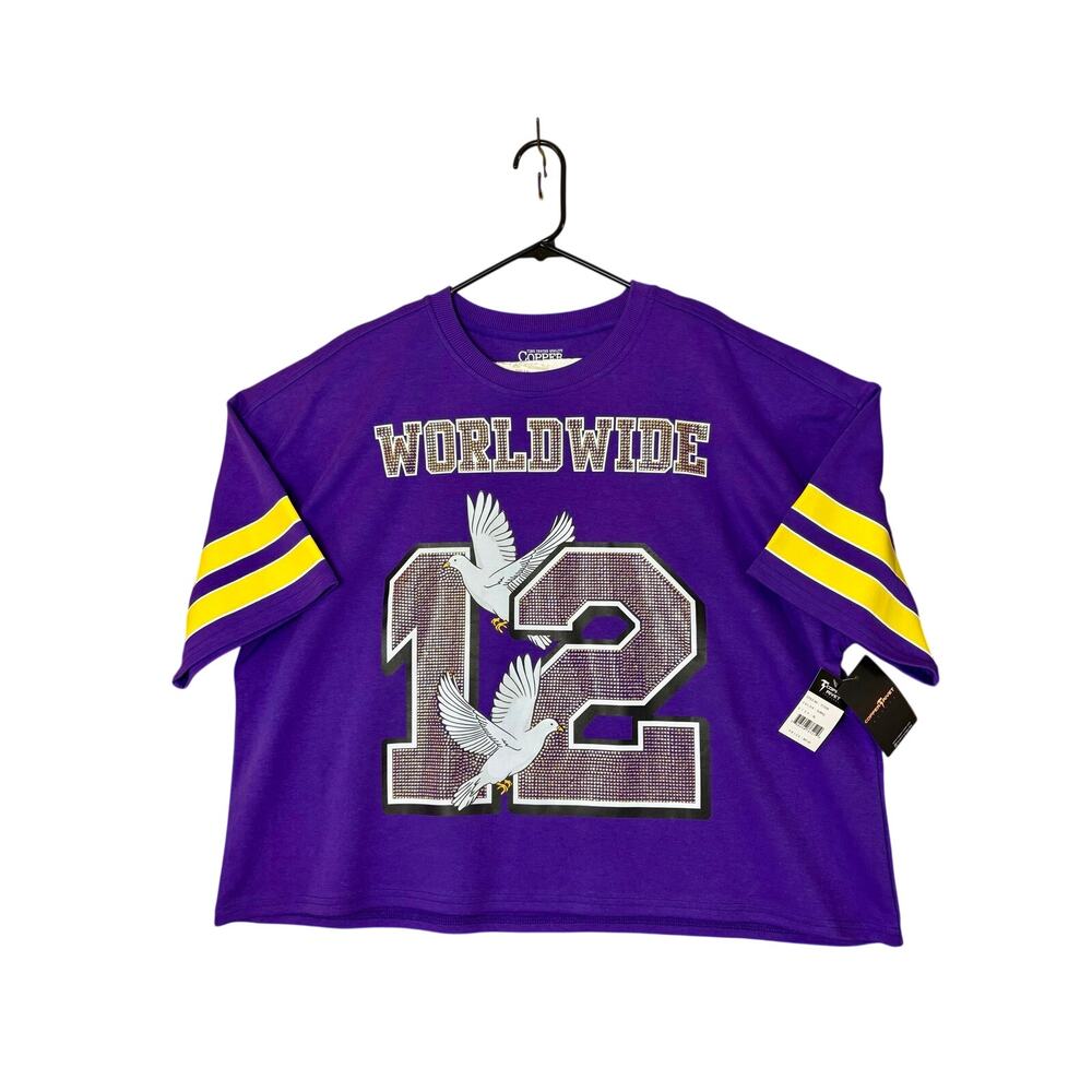 NWT - "Worldwide" Bling Cropped T-Shirt by Copper Rivet - XL